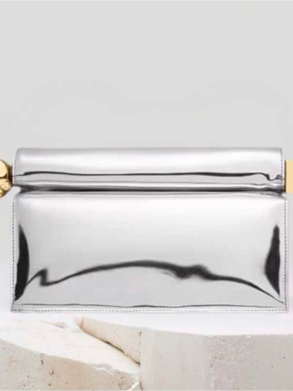 Polished Silver Metallic Clutch for Evening